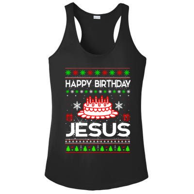Happy Birthday Jesus Ugly Christmas Ladies PosiCharge Competitor Racerback Tank