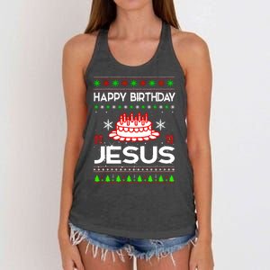 Happy Birthday Jesus Ugly Christmas Women's Knotted Racerback Tank