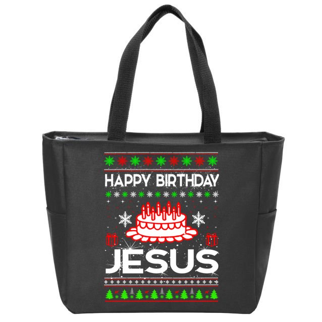 Happy Birthday Jesus Ugly Christmas Zip Tote Bag