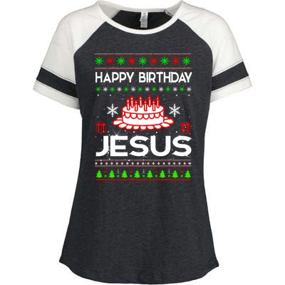 Happy Birthday Jesus Ugly Christmas Enza Ladies Jersey Colorblock Tee