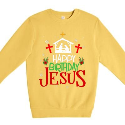 Happy Birthday Jesus Funny Christian Christmas Holiday Gifts Premium Crewneck Sweatshirt