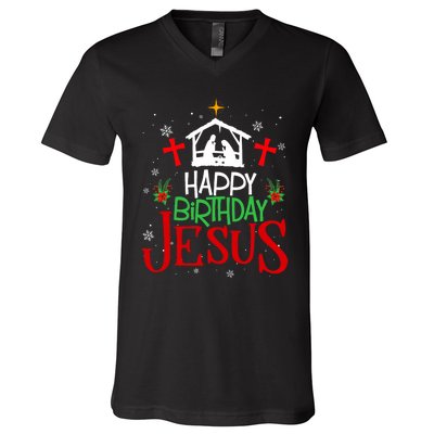 Happy Birthday Jesus Funny Christian Christmas Holiday Gifts V-Neck T-Shirt