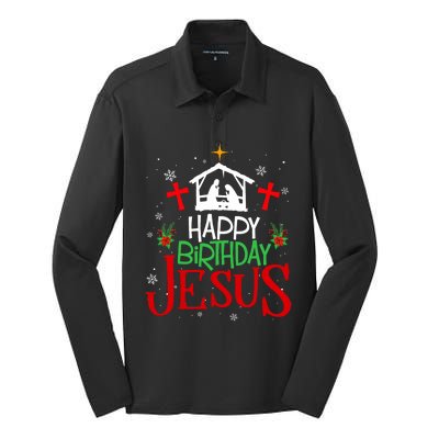 Happy Birthday Jesus Funny Christian Christmas Holiday Gifts Silk Touch Performance Long Sleeve Polo