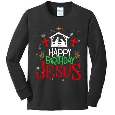 Happy Birthday Jesus Funny Christian Christmas Holiday Gifts Kids Long Sleeve Shirt