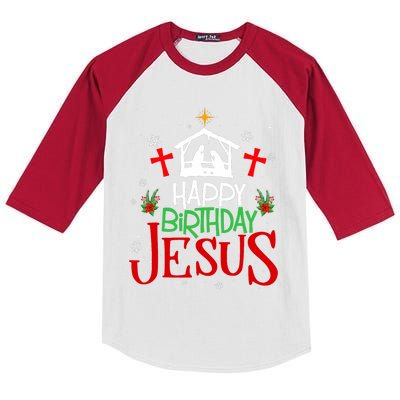 Happy Birthday Jesus Funny Christian Christmas Holiday Gifts Kids Colorblock Raglan Jersey