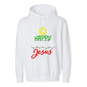 Happy Birthday Jesus Christmas Pajama Holiday Xmas Garment-Dyed Fleece Hoodie