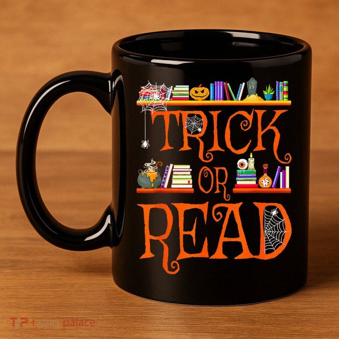 Halloween Book Lovers Librarian Trick Or Read Library Event 11oz C Handle Ceramic Mug