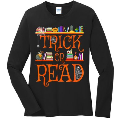 Halloween Book Lovers Librarian Trick Or Read Library Event Ladies Long Sleeve Shirt