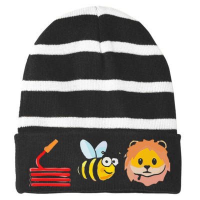 Hose Bee Lion I Am A Firefighter Striped Beanie with Solid Band