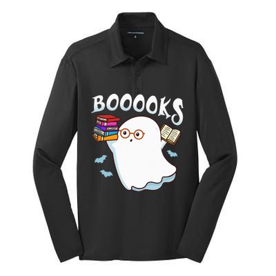 Halloween Books Librarian English Teacher Reader Reading Silk Touch Performance Long Sleeve Polo