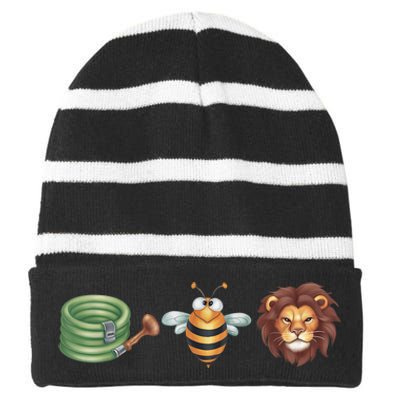 Hose Bee Lion Funny Meme Hose Bee Lion Striped Beanie with Solid Band