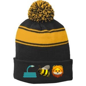 Hose Bee Lion Emoji Stripe Pom Pom Beanie