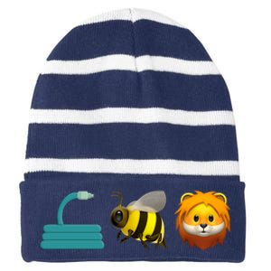 Hose Bee Lion Emoji Striped Beanie with Solid Band