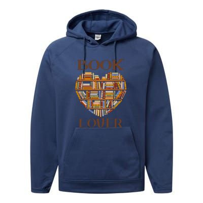 Heart Book Lover Gift For Reading Books Performance Fleece Hoodie