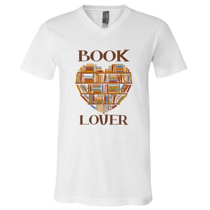 Heart Book Lover Gift For Reading Books V-Neck T-Shirt