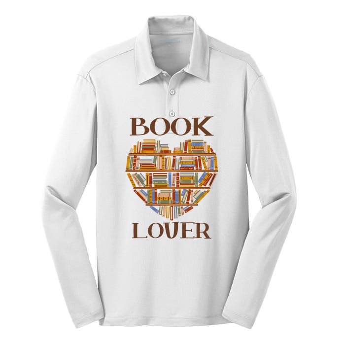 Heart Book Lover Gift For Reading Books Silk Touch Performance Long Sleeve Polo