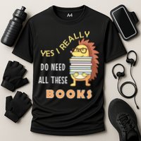 Hedgehog Book Lovers Funny Reading Books Library Literacy Cool Gift Cooling Performance Crew T-Shirt