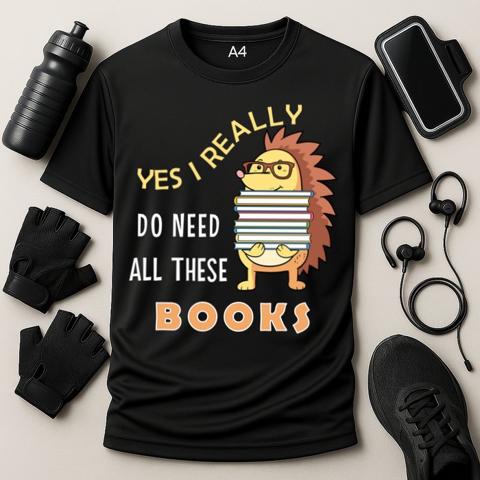 Hedgehog Book Lovers Funny Reading Books Library Literacy Cool Gift Cooling Performance Crew T-Shirt