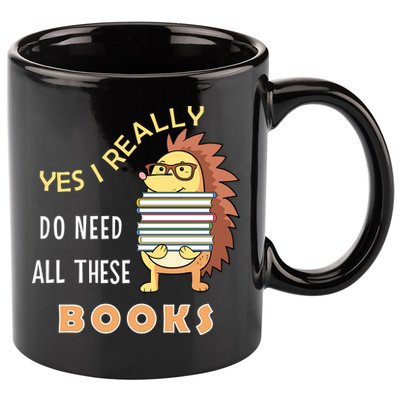 Hedgehog Book Lovers Funny Reading Books Library Literacy Cool Gift 11oz C Handle Ceramic Mug