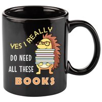 Hedgehog Book Lovers Funny Reading Books Library Literacy Cool Gift 11oz C Handle Ceramic Mug