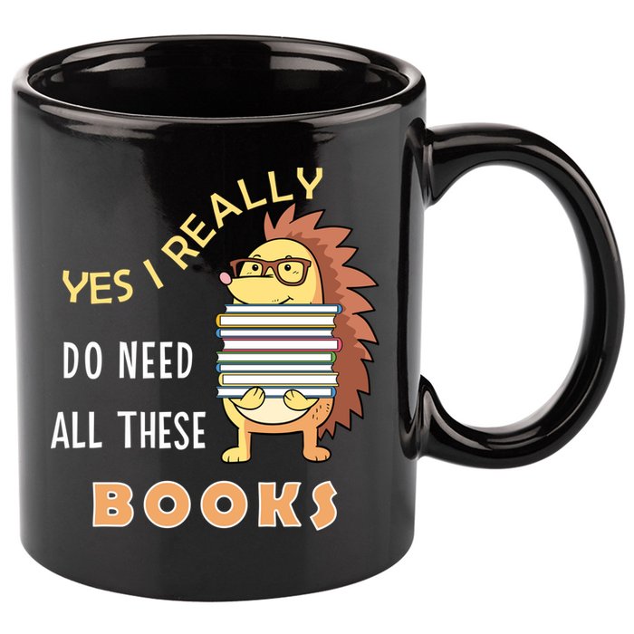 Hedgehog Book Lovers Funny Reading Books Library Literacy Cool Gift 11oz C Handle Ceramic Mug
