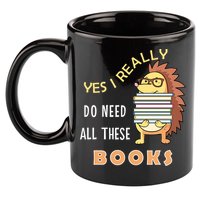 Hedgehog Book Lovers Funny Reading Books Library Literacy Cool Gift 11oz C Handle Ceramic Mug