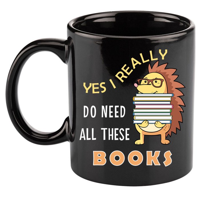 Hedgehog Book Lovers Funny Reading Books Library Literacy Cool Gift 11oz C Handle Ceramic Mug