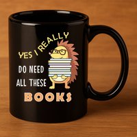 Hedgehog Book Lovers Funny Reading Books Library Literacy Cool Gift 11oz C Handle Ceramic Mug
