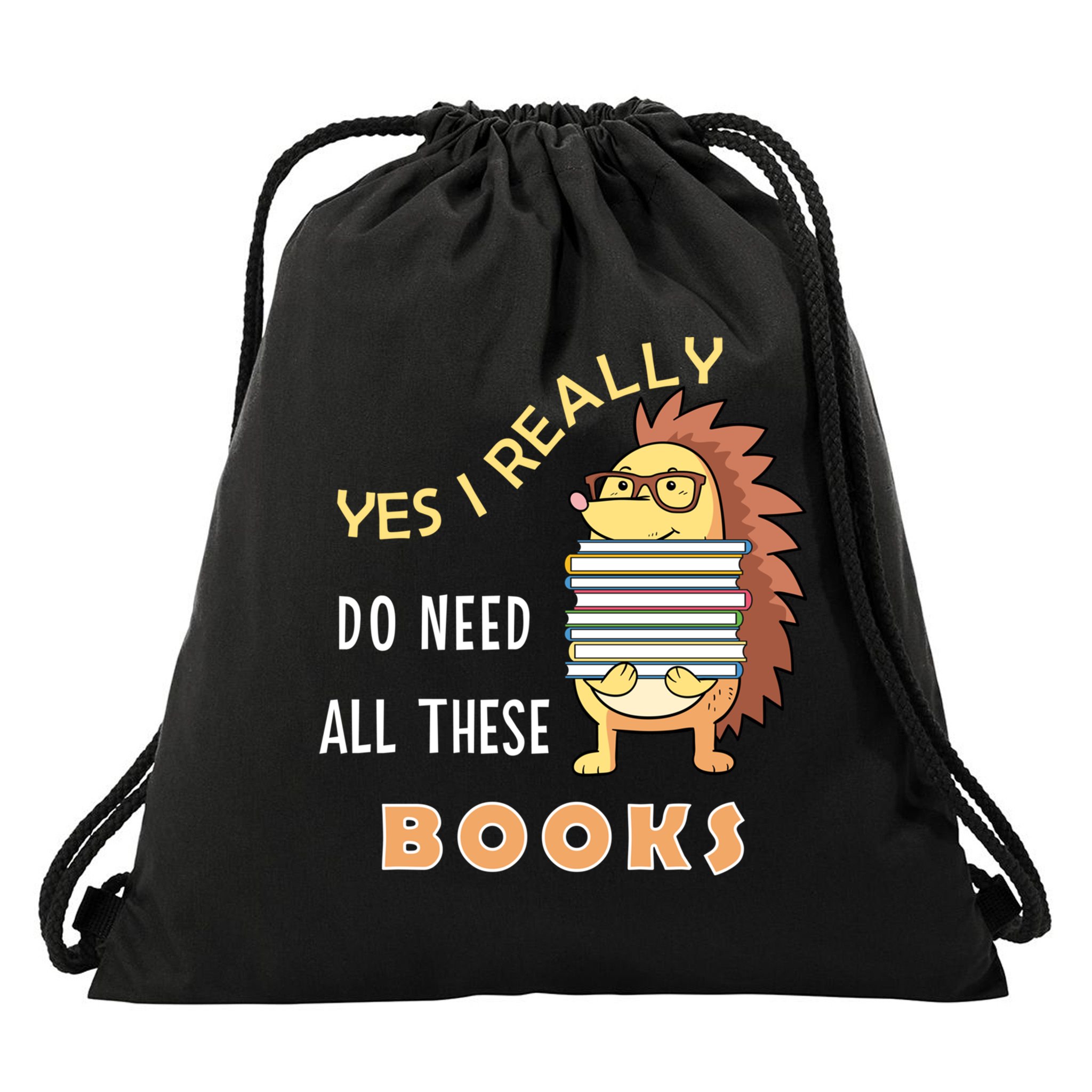 Hedgehog Book Lovers Funny Reading Books Library Literacy Cool Gift Drawstring Bag