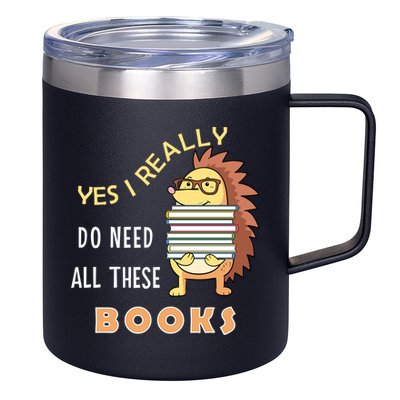 Hedgehog Book Lovers Funny Reading Books Library Literacy Cool Gift 12oz Stainless Steel Coffee Mug