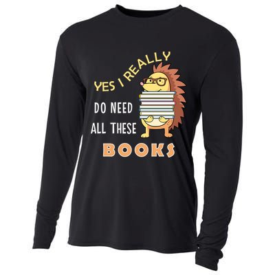 Hedgehog Book Lovers Funny Reading Books Library Literacy Cool Gift Cooling Performance Long Sleeve Crew