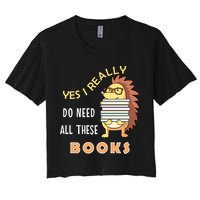 Hedgehog Book Lovers Funny Reading Books Library Literacy Cool Gift Women's Crop Top Tee