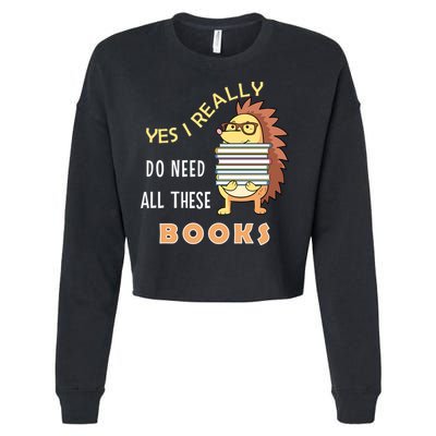 Hedgehog Book Lovers Funny Reading Books Library Literacy Cool Gift Cropped Pullover Crew