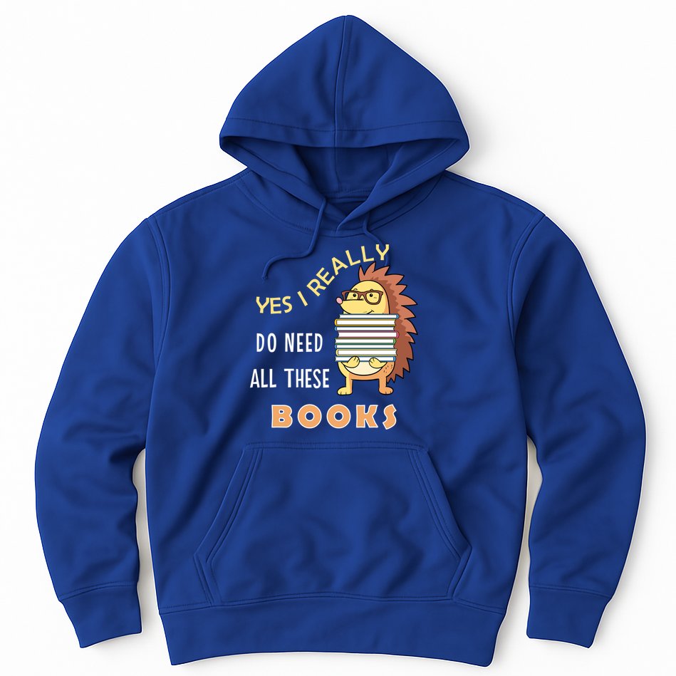 Hedgehog Book Lovers Funny Reading Books Library Literacy Cool Gift Hoodie