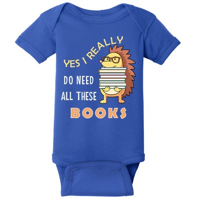 Hedgehog Book Lovers Funny Reading Books Library Literacy Cool Gift Baby Bodysuit