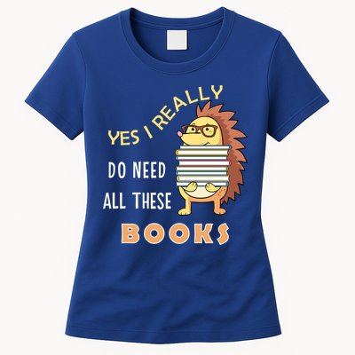 Hedgehog Book Lovers Funny Reading Books Library Literacy Cool Gift Womens T-Shirt