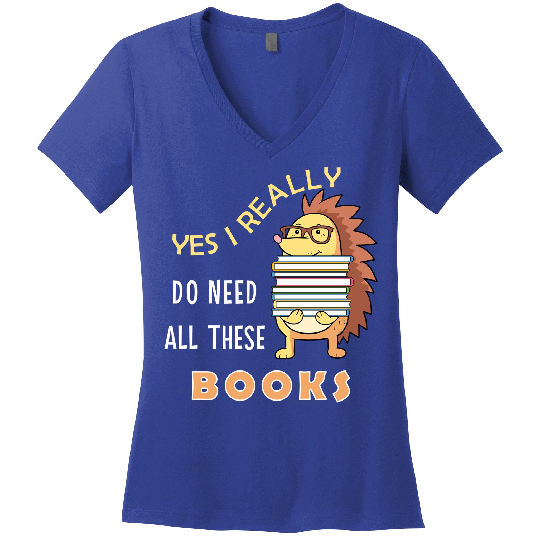 Hedgehog Book Lovers Funny Reading Books Library Literacy Cool Gift Women's V-Neck T-Shirt