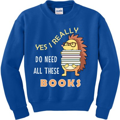Hedgehog Book Lovers Funny Reading Books Library Literacy Cool Gift Kids Sweatshirt