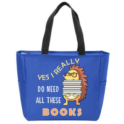 Hedgehog Book Lovers Funny Reading Books Library Literacy Cool Gift Zip Tote Bag