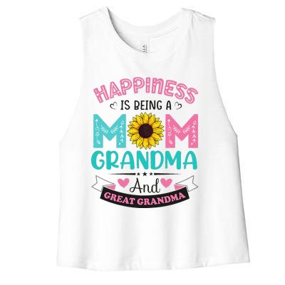 Happiness Being Mom Grandma Great Grandma Mothers Day Women's Racerback Cropped Tank