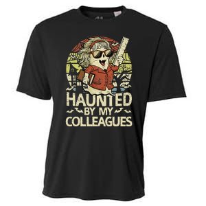 Haunted By My Colleagues Women Teacher Halloween Ghost Funny Cooling Performance Crew T-Shirt