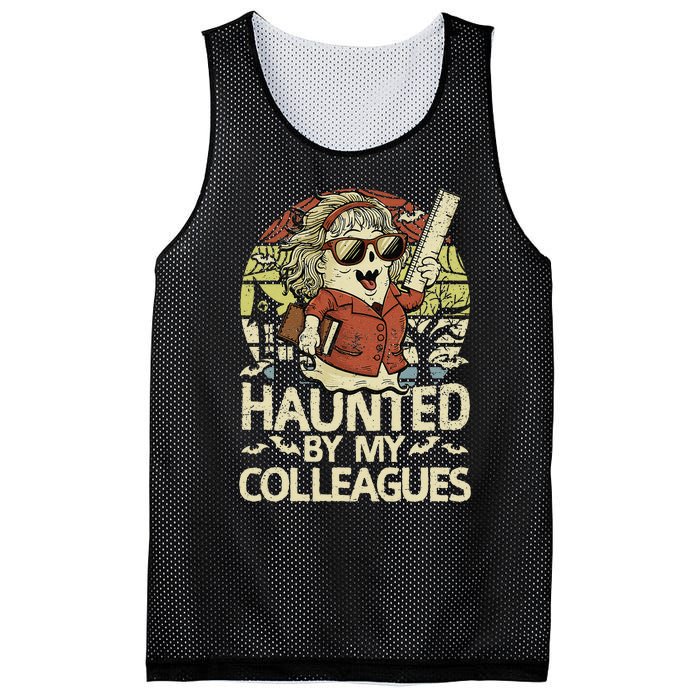 Haunted By My Colleagues Women Teacher Halloween Ghost Funny Mesh Reversible Basketball Jersey Tank