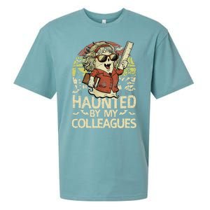 Haunted By My Colleagues Women Teacher Halloween Ghost Funny Sueded Cloud Jersey T-Shirt