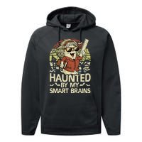 Haunted By My Smart Brains Halloween Teacher Ghost Women Performance Fleece Hoodie