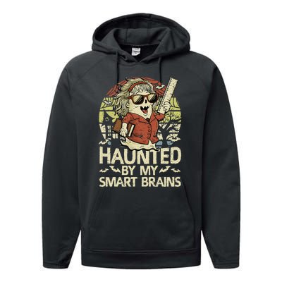 Haunted By My Smart Brains Halloween Teacher Ghost Women Performance Fleece Hoodie