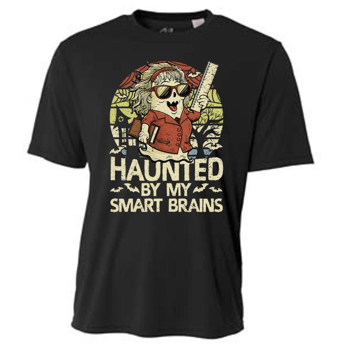 Haunted By My Smart Brains Halloween Teacher Ghost Women Cooling Performance Crew T-Shirt