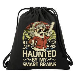 Haunted By My Smart Brains Halloween Teacher Ghost Women Drawstring Bag