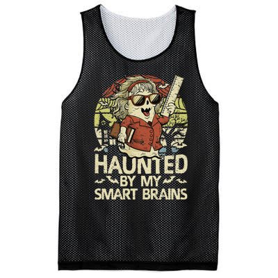 Haunted By My Smart Brains Halloween Teacher Ghost Women Mesh Reversible Basketball Jersey Tank