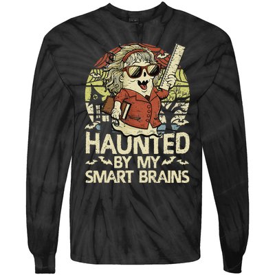 Haunted By My Smart Brains Halloween Teacher Ghost Women Tie-Dye Long Sleeve Shirt