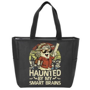 Haunted By My Smart Brains Halloween Teacher Ghost Women Zip Tote Bag